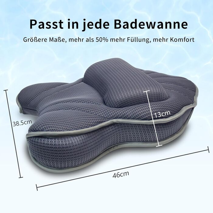 Подушка для ванни Poemland Extra Dickes - велика, з підтримкою шиї, спини та голови. Для ванни, спа, релаксації (сіра)