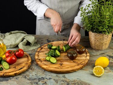 Дошка з оливкової деревини SOLTAKO, дошка для м'яса, обробна дошка, дерев'яна тарілка, дошка для піци, дошка для сніданку, екологічно чиста деревина, 32 см