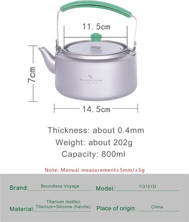 Безмежний кемпінговий титановий чайник Voyage зі складною ручкою Фільтр-чайник Відкритий посуд великої місткості Посуд для напоїв Ti3101D (Yti3101d)