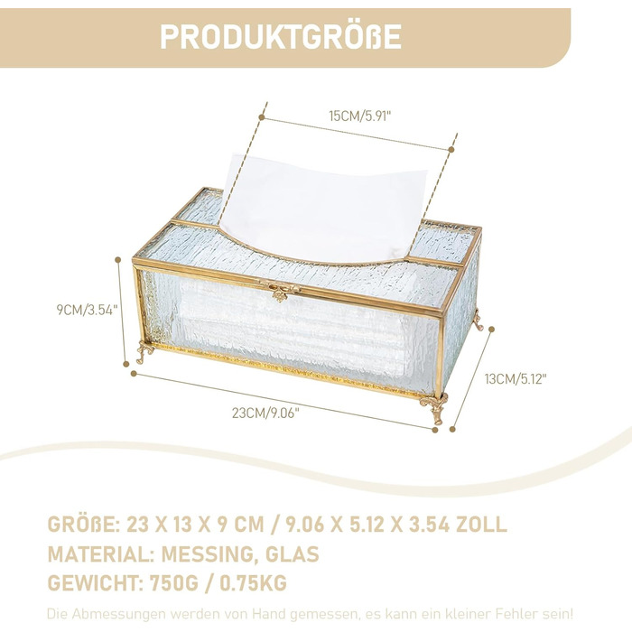 Скляна коробочка для серветок SLHEQING Gold - прямокутна, для ванної, вітальні, спальні, офісу