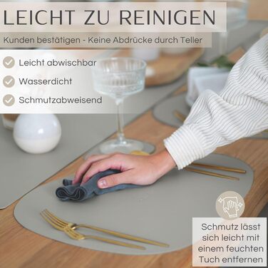 Набір з 6 преміум-підкладок для столу Mahewa® з екошкіри - підкладки для тарілок, миються та водонепроникні, підкладки під тарілки з імітацією шкіри (темно-сірий/світло-сірий, овальні з тримачем)