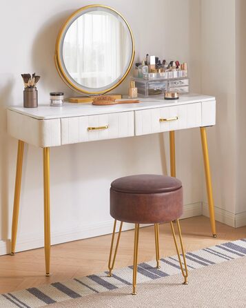 Пуф-табуретка з велюру IBUYKE, кругла, з металевими ніжками, коричневий, для дому