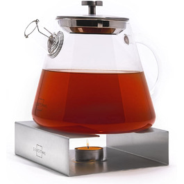 Срібний чайний чайник зі вставкою з ситечка-скляний-1,5 літра-повний аромат чаю через довге ситечко-Чайник також для холодного чаю (чайник об'ємом 1,5 л з ручкою)