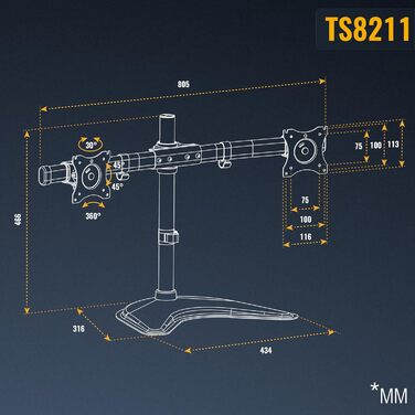 Кріплення для монітора RICOO TS7011: підставка для монітора 12-27 дюймів, кріплення VESA 75/100, настільний кріплення для комп'ютера