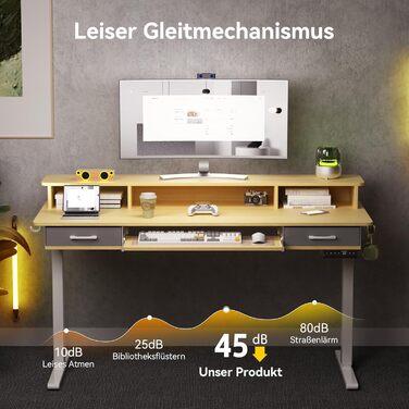 Регульований стіл WALKINGDESK для дому та офісу: електричний, з ящиками та підставкою для клавіатури (160x60 см, білий дуб)