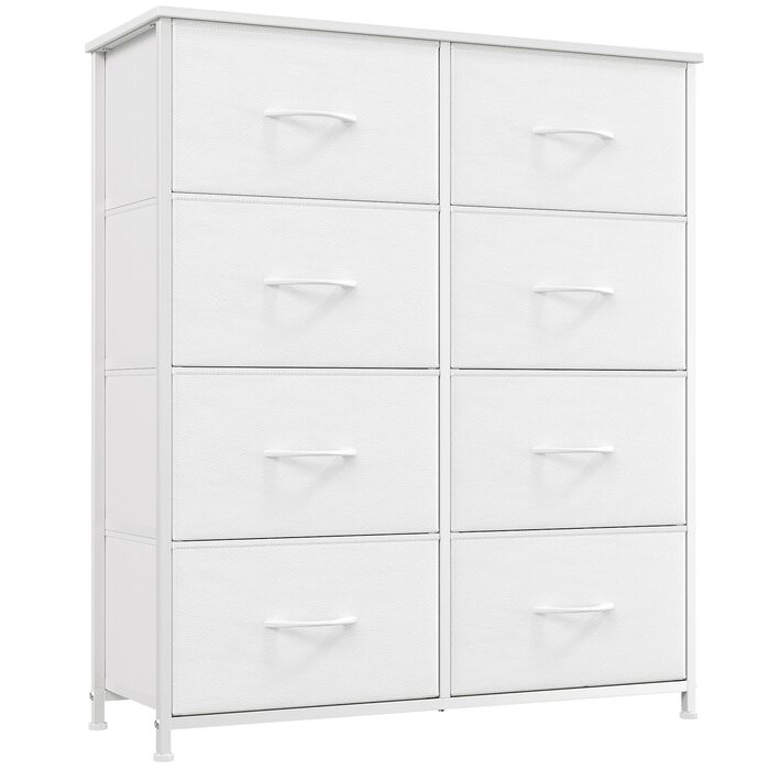 Комод з тканини з 8 шухляд, білий, 30x80x93 см