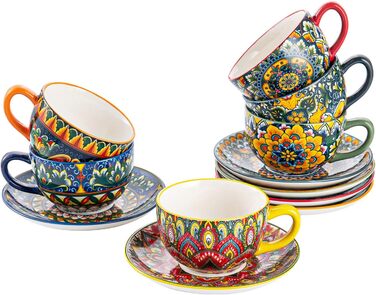 Кавовий сервіс Henten Home з порцеляни, 6 чашок, 250 мл, ручної роботи, набір для 6 осіб. Включає чашки та блюдця