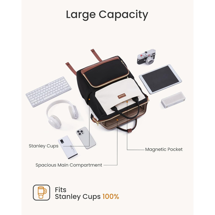 LOVEVOOK Рюкзак для жінок 15.6 дюймів, рюкзак для школи, підлітки, велика кишеня для пляшки, елегантний рюкзак для подорожей, сумка для навчання, універсальна шкільна сумка, водонепроникний рюкзак для роботи, подорожей, навчання, 15.6 дюймів, бежевий, чор