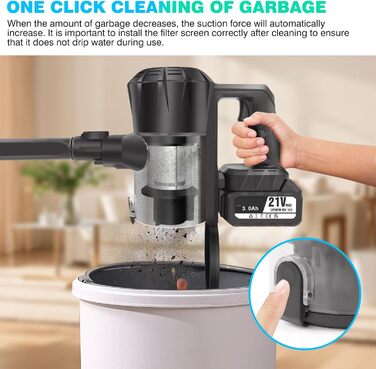 Акумуляторний пилосос 10-15Kpa з 2 режимами, 2 x 3000mAh акумулятори, 140W, LED-щітка, 2-в-1, довга насадка, ручний пилосос з 2 акумуляторами