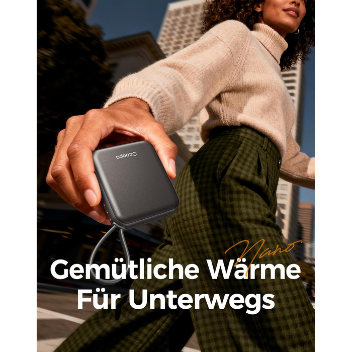 Електричні грілки для рук OCOOPA 2 шт. з акумулятором 4000mAh, USB, 3 режими нагріву, до 52°C, для зими, катання на лижах, подорожей та активного відпочинку, UT5 Nano Wiesengeflüster (Ocoopa x Künstleredition), чорний