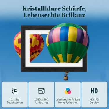 Frameo Цифровий фоторамка з Wi-Fi, 10.1 дюйма, горіх, 32GB, HD IPS сенсорний екран, відтворення фото/відео через додаток Frameo, подарунок для чоловіків та жінок