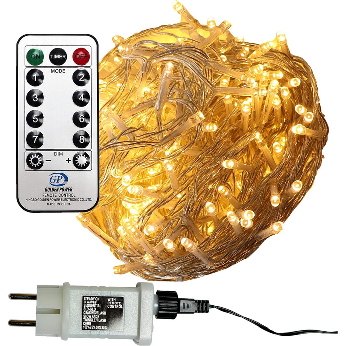Казкові ліхтарі теплий білий вуличний таймер з дистанційним керуванням програма затемнення (кабель прозорий, H) 960 LED 76 м), 960 LED