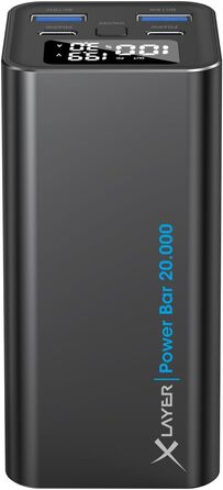 Power Bank XLayer Powerbar 65W 20000mAh з PD, USB-C, швидкою зарядкою та цифровим дисплеєм. Сумісний з MacBook Pro, iPad, iPhone, Surface Go, Steam Deck
