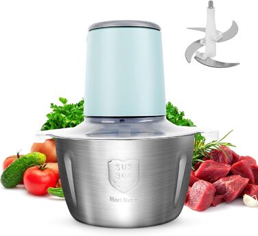 Електричний подрібнювач для кухні з великою ємністю 148W: 2 швидкості, 2л контейнер з нержавіючої сталі, 4 ножі з нержавіючої сталі. Подрібнювач для м'яса, цибулі, фруктів та овочів