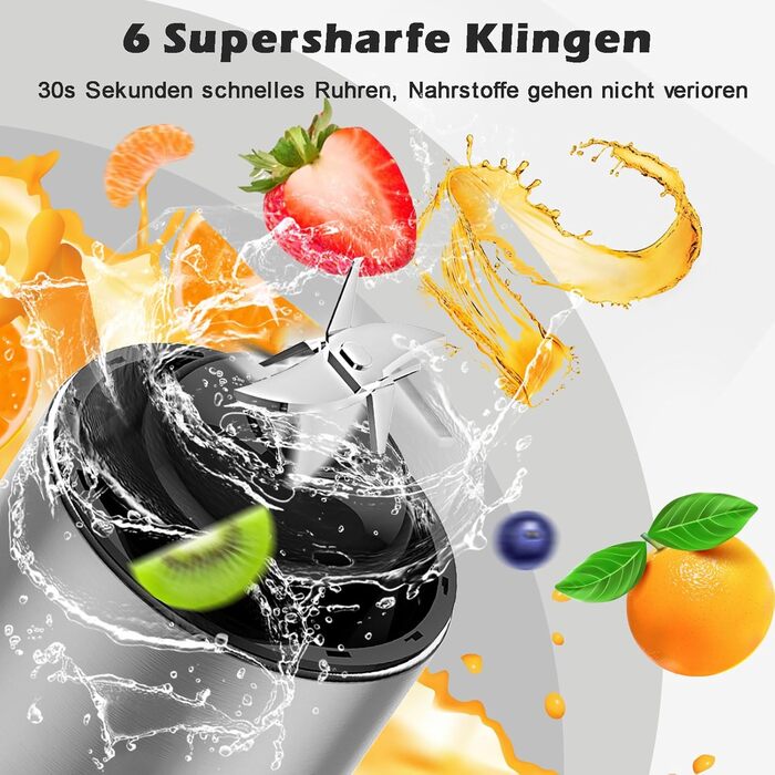 Портативний міні-блендер 400 мл, 6 лез з нержавіючої сталі, USB для соку та смузі