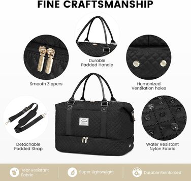 Спортивна сумка LOVEVOOK для жінок: велика дорожня сумка-мішок, weekender, з косметичкою, відділенням для взуття, водонепроникна, для подорожей, спортзалу, кемпінгу (L-2шт), чорна