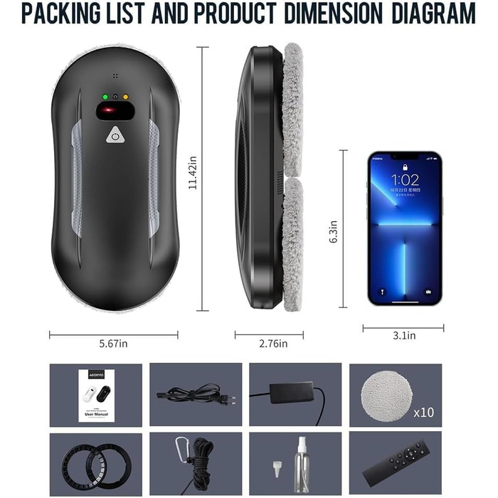 Робот для миття вікон Oamger 5600Pa з подвійним розпиленням, пультом керування та системою розумної навігації | Для внутрішніх та зовнішніх вікон