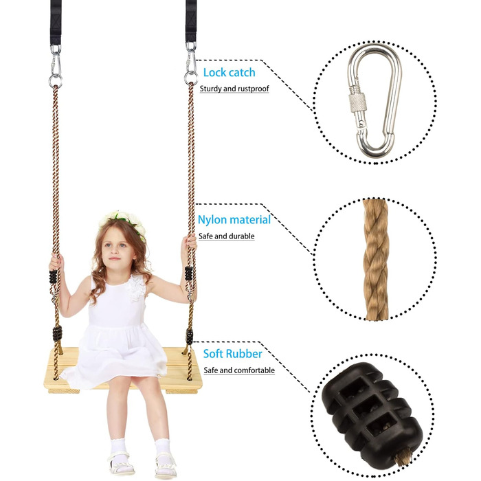 Шовковий крісло-гойдалка KINSPORY з регульованим канатом, для дому та саду, до 130 кг, світло-коричневий