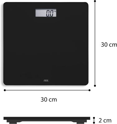 Цифрові скляні ваги ADE висотою всього 2 см Прості ваги для ванної кімнати з поверхнею зважування з безпечного скла Дуже точні результати 180 кг чорний