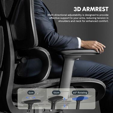 Офісний стіл FLEXISPOT C7 Lite-Mesh: ергономічний крісло з 3D підлокітниками, 3D підголівником та 5D спинкою. Макс. навантаження 130 кг, сірий колір.