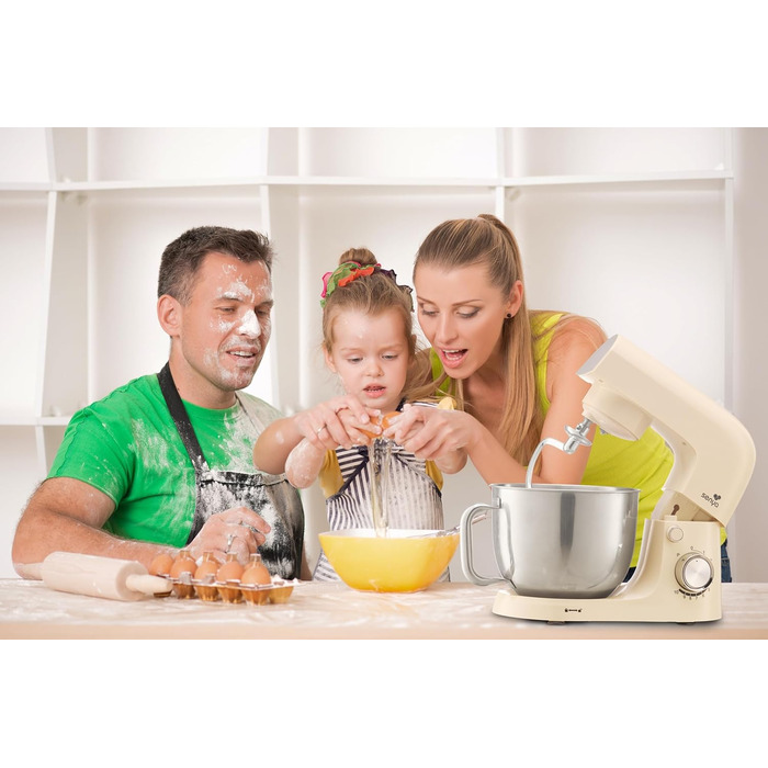 Кухонна машина SENYA 1500 Вт з чашею з нержавіючої сталі 5 л, 10 швидкостей + імпульсний режим, міксер, вінчик, гак в комплекті, захист від бризок з розділювачем яєць, тиха робота