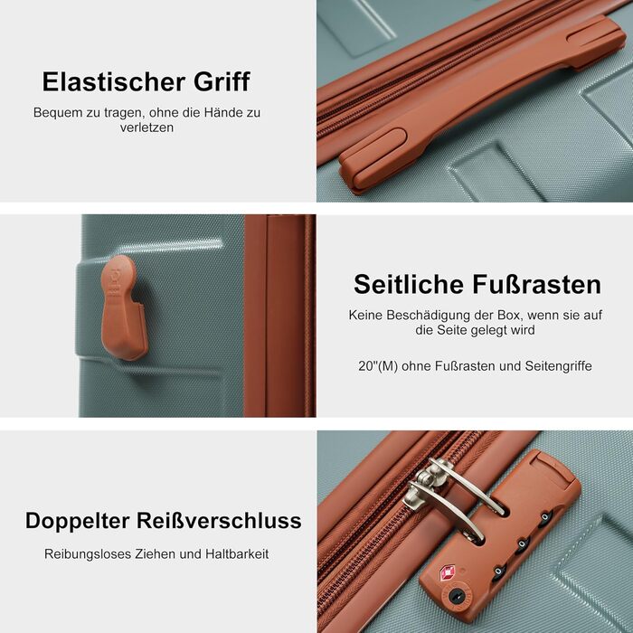 Набір валіз Merax 5 шт. (M-L-XL) з ABS, TSA-замком, розширення до 5 см, + сумка та органайзер для косметики (темно-зелений + коричневий)