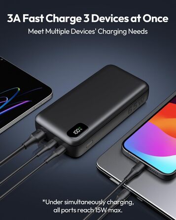 Вт 20000 мАг, PD3.0 QC4.0, 3 виходи, USB-C, швидка зарядка, для ноутбука та мобільного телефону, 65