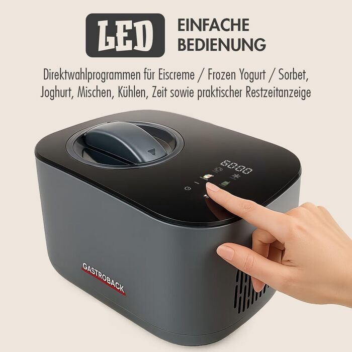 GASTROBACK Міні морозивомашина з компресором 2-в-1: морозиво та йогурт для дому, 100 Вт