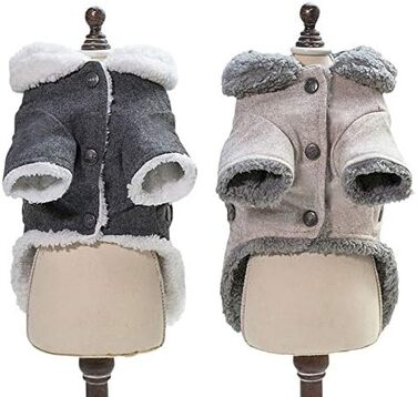 Одяг для маленьких собак на осінь і зиму, жилет з прохолодною тканини в британському стилі, зручна куртка, пальто з хутряним коміром, для маленьких собак розміром з сідло (м, сірий)