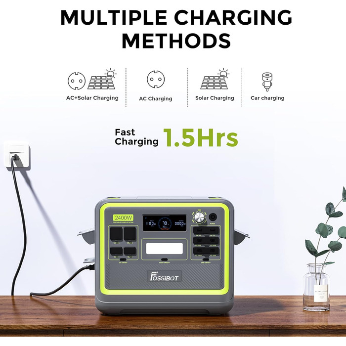 Портативна електростанція FOSSiBOT F2400: 2048Wh LiFePO4, 2400W, 3x AC виходи, 4800W (пік), 230V для кемпінгу, подорожей, дому