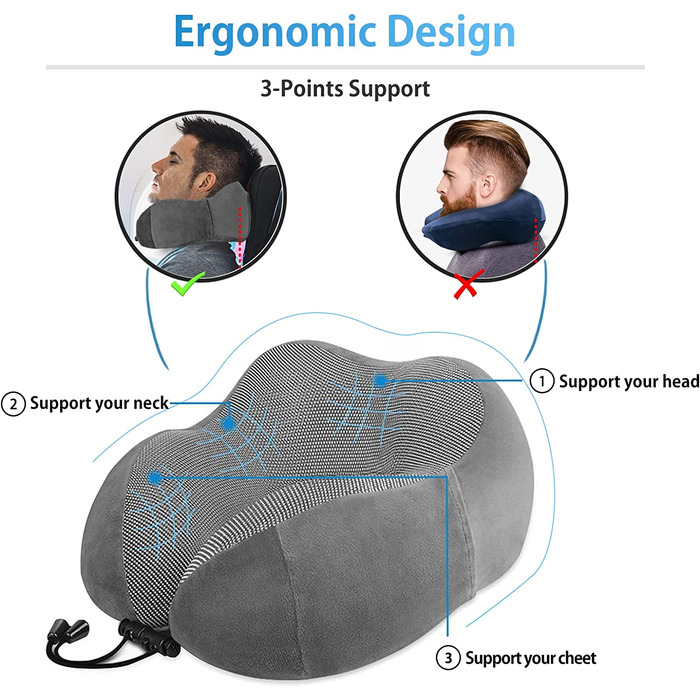 Розкішна Дорожня подушка Подушка для шиї Дорожня подушка м'яка бавовняна U-подібна наволочка з ефектом пам'яті наволочка для шиї можна прати в пральній машині подушка для підтримки шиї подушка для літака, поїзда, автомобіля, офісу та кемпінгу сірий