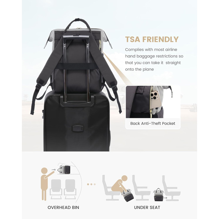 LOVEVOOK Рюкзак для жінок великий, шкільний рюкзак вологостійкий з відділенням для ноутбука, сумка для роботи, рюкзак для подорожей, ручна поклажа для літака, для університету, подорожей, бізнесу, світло-сірий