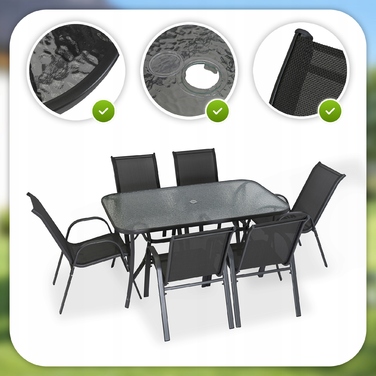 Комплект садових меблів MEBEL ELITE, тканина, чорний, 8 предметів