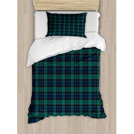 Тартанова підковдра для односпальних ліжок, шотландський фольклорний візерунок, захист від кліщів підходить для алергіків з наволочкою, 130 x 200 см, темно-зелений чорний