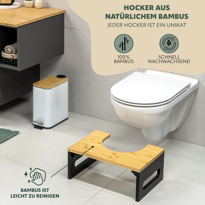 Електричний табурет для унітазу Eluno з бамбука, складаний, антиковзкий, чорний - для дорослих та дітей, при запорах та здуттях