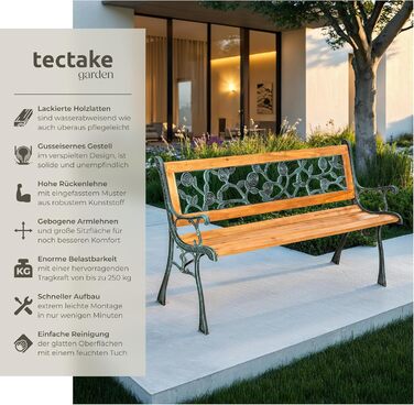 Гарна лавка для саду Tectake на 2 місця, з дерева, у стилі кантрі, для тераси, балкона або саду. Розміри: 119,5 x 62 x 83 см (модель 'Michaela')