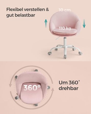 Крісло для домашнього офісу регулюється по висоті за допомогою м'якої подушки - пастельно-рожевий