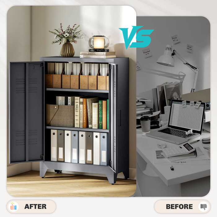 Шафа для документів з гофрованими дверцятами, стелаж, металева шафа з 2 регульованими полицями, 75 x 33 x 110 см, сірого кольору