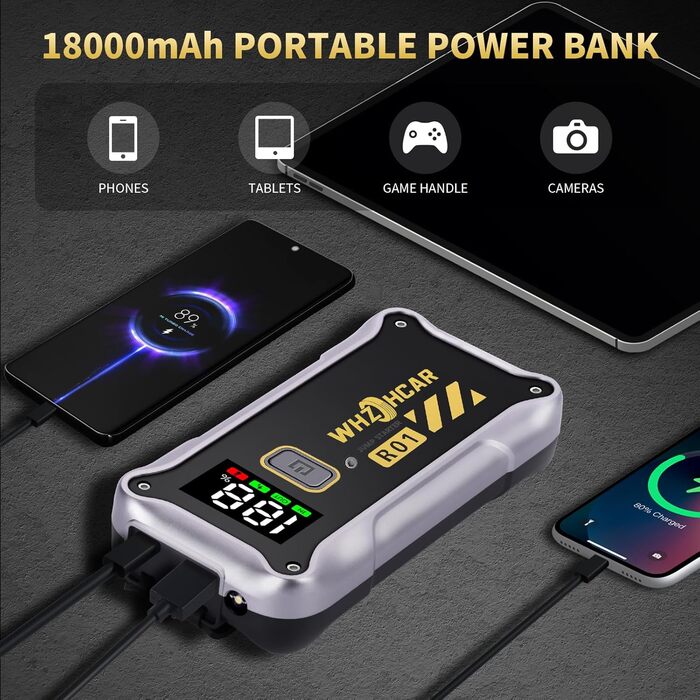Powerbank Starthilfe 4000A: Портативний пусковий пристрій для авто 12V з LCD дисплеєм та LED ліхтариком. Підходить для бензинових (9.0L) та дизельних (7.5L) двигунів. Ідеально для SUV, мотоциклів та газонокосарок.