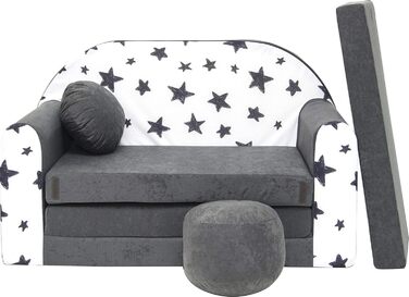 Дитяче ліжко-диван Cosmo Kindersofa 3в1 з пуфом та подушками, сірий, 168 x 98 x 59 см