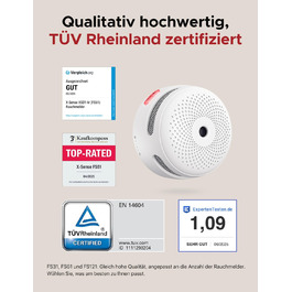 X-Sense Розумний димовий сповіщувач XS01-M (6 шт.) з базовою станцією SBS50, сертифікований EN 14604, бездротовий, Wi-Fi, сумісний з X-Sense Home Security App, білий