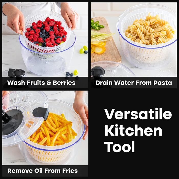 Салатниця-відцентрофуга з піддоном, миска та сито, швидка та проста у використанні, універсальна, 3.7 л