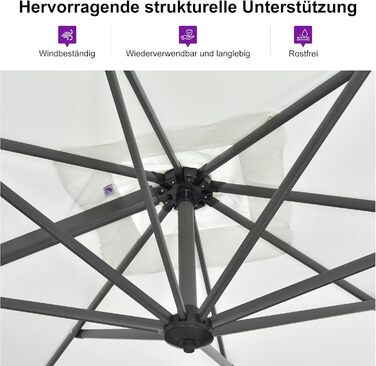 Парасолька від сонця PURPLE LEAF 300x300 см, велика підвісна парасолька-ампел з рукою-курбою, поворотом на 360° та хрест-підставкою для тераси та балкона, біла