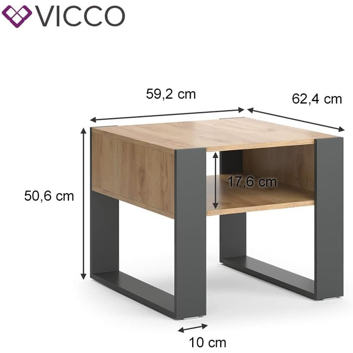 Журнальний столик Vicco, дуб крафт-антрацит/золото, 59 х 62 см