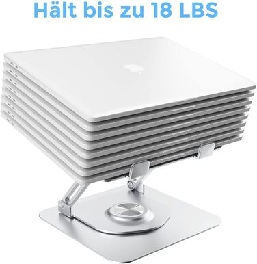 Підставка для ноутбука з регулюванням висоти та поворотним основанням, алюмінієва, для столу (срібна)