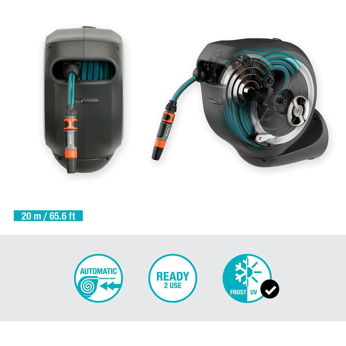 Шланг садовий Gardena RollUp M 20 м: гнучкий, з кріпленням на стіні, з розпилювачем, 20 м