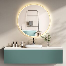 Дзеркало для ванної кімнати HOKO Design Riga, кругле, 60 см, з металевим каркасом Gold. LED-підсвічування, сенсорне керування, зміна кольору світла (тепле, холодне, нейтральне). 60 x 60 см
