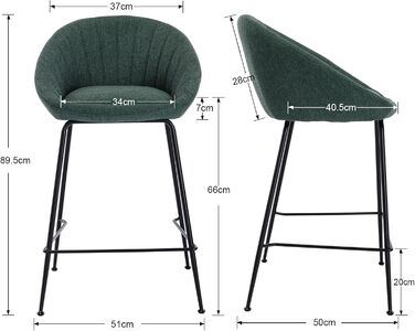 Барні стільці 2 шт. Chairus, металевий каркас, з льону, для кухні/домашнього бару (зелений)