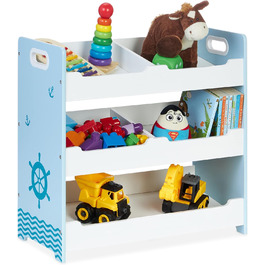 Дитяча полиця Relaxdays, HBD 60 x 62,5 x 30 см, 5 відділень, МДФ, полиця для зберігання Дитяча кімната, полиця для іграшок, біла/блакитна, L, велика