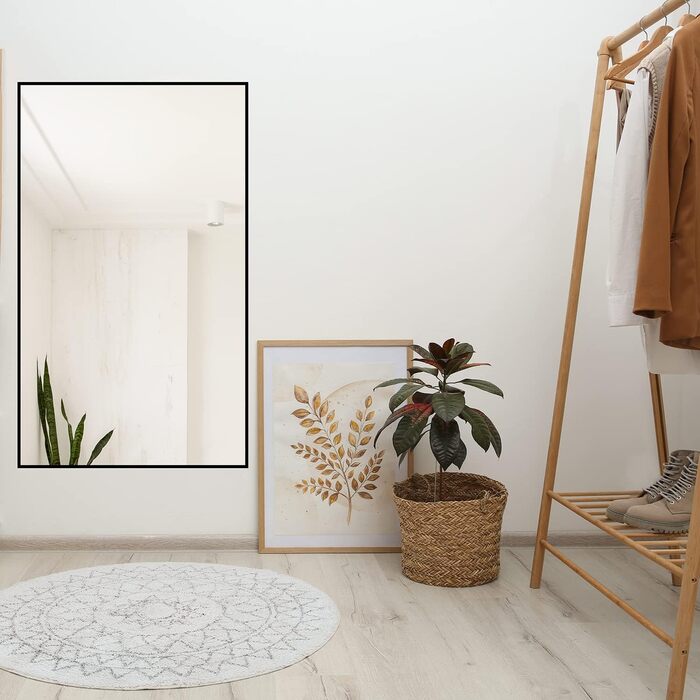 Дзеркало Boromal Spiegel Schwarz 100x60 см прямокутне з металевою рамою для ванної кімнати, спальні, туалетного приміщення. Чорний настінний дзеркало 60L x 100B cm